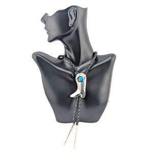 Bolo Tie Native American Navajo Jewelry‎ Silver Leather Cowboy Boot Style ***